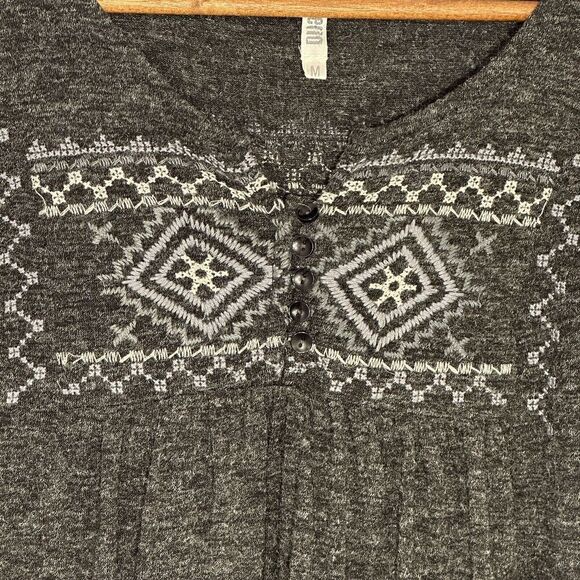 Monoreno Gray Embroidered Boho Sweater Dress Women Size Medium Pullover Tunic - Picture 9 of 13